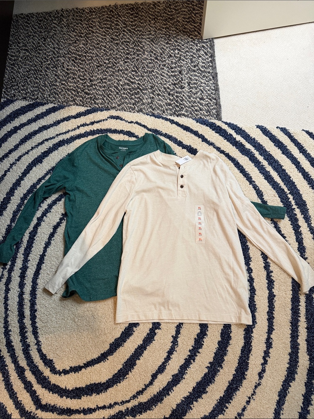 Classic Henley Long-Sleeve Shirt - Cream and Green